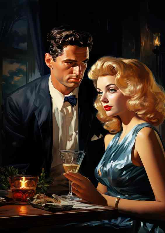 Classic Martini courting at the bar retro | Metal Poster