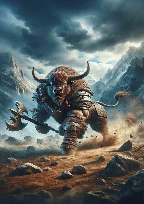 Warrior animal a fierce bison | Metal Poster