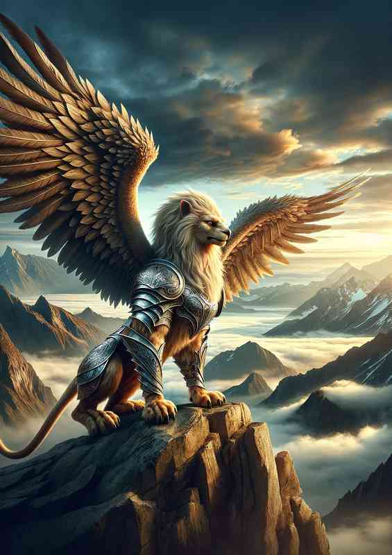 Warrior animal a noble griffin with the body of a lion | Metal Poster