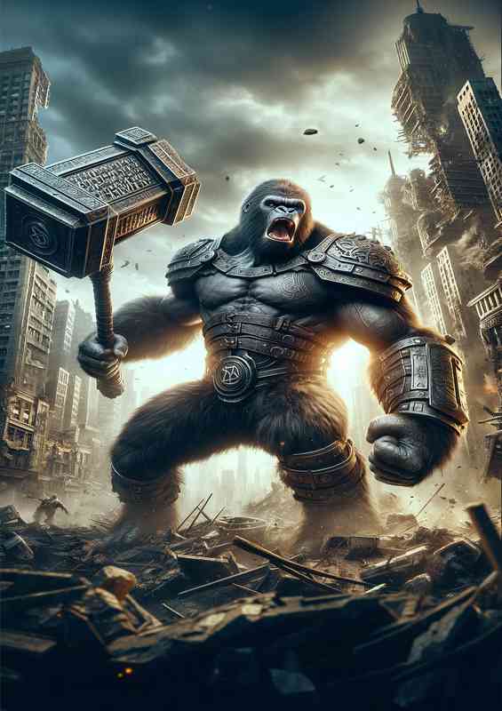 Warrior animal in a dynamic action scene Envision a powerful gorilla | Metal Poster