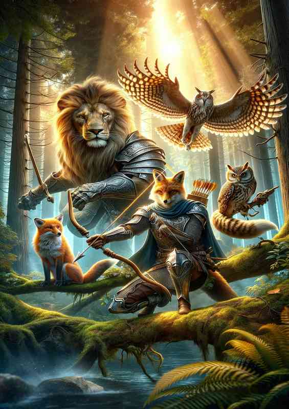 Warrior animals in a fantastic composition the fox and the owl | Metal Poster
