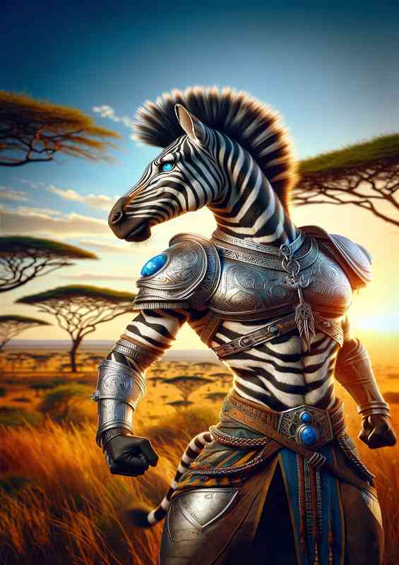 Zebra warrior poised in a striking stance | Metal Poster