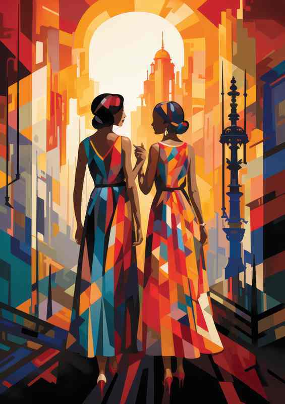 Featuring two young women in dresses ready for dancing | Metal Poster