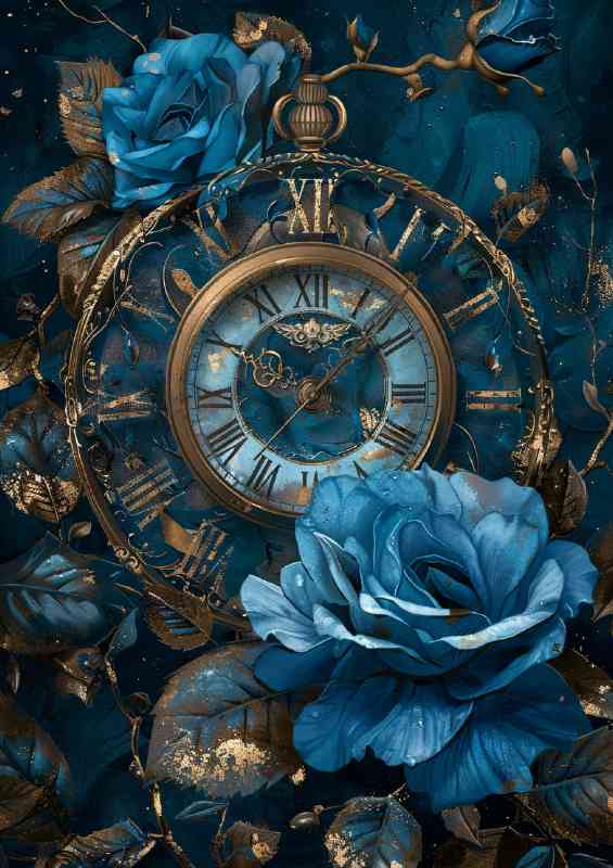 Blue clock rose with the words beauty and the rose | Metal Poster