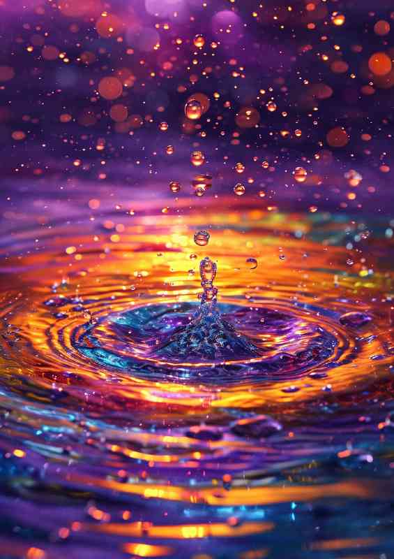 Colourful water splash purples oranges | Metal Poster
