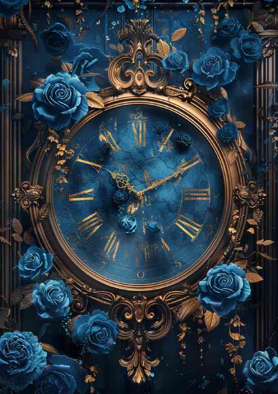 Dark Fantasy blue rose wall clock | Metal Poster