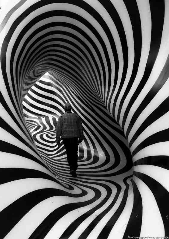 Man walking through the swirly tunnel | Metal Poster