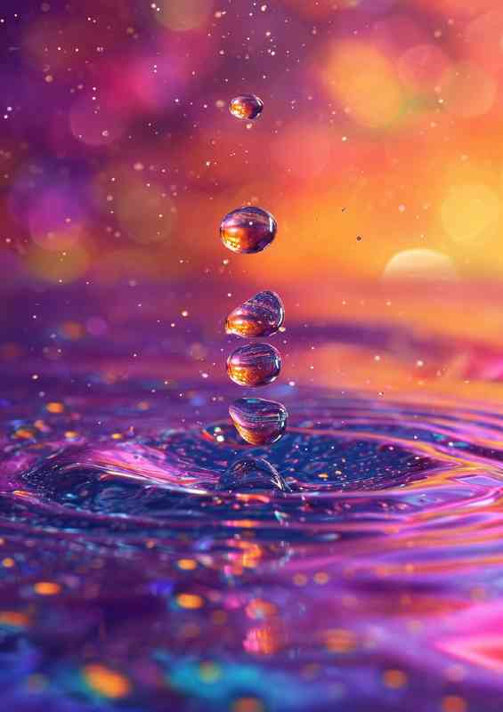 Water drops splashes on a colorful surface | Metal Poster