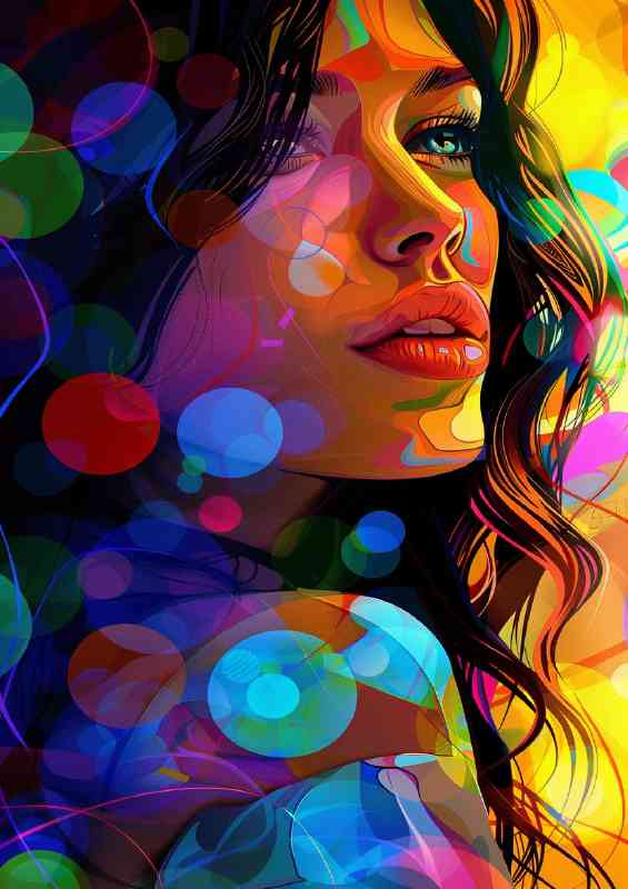 Beautiful woman circles colorful | Metal Poster