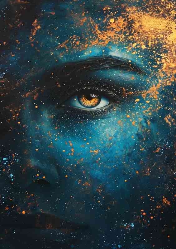 Galaxy abstract face in blue | Metal Poster