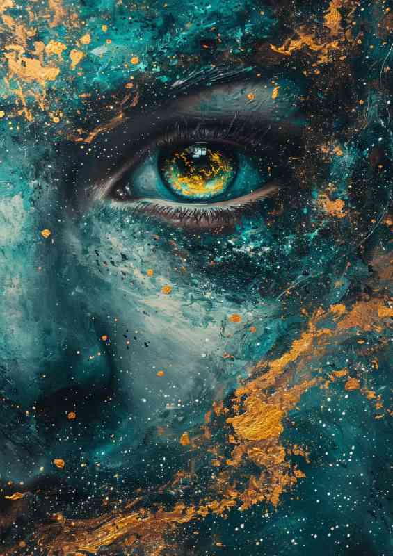 Galaxy in face acrylic painting | Metal Poster