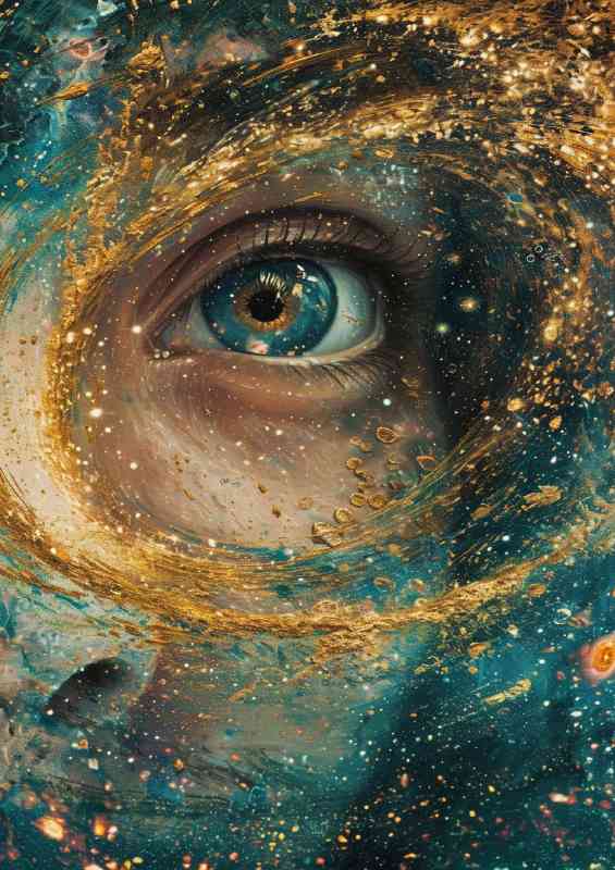 Girl with galaxy in face acrylic painting | Metal Poster