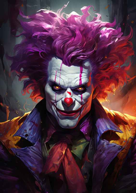 A Clown head with purple hair and red paint | Metal Poster