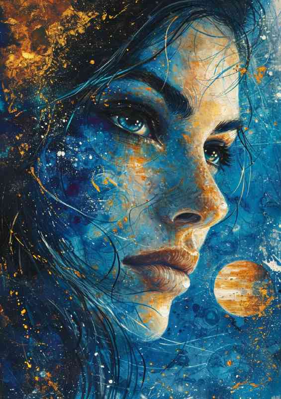 Painting of a woman with starry sky | Metal Poster