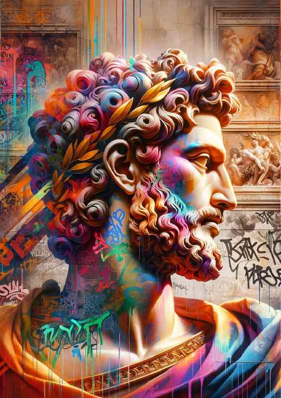 Profile overlaid with vibrant graffiti art | Metal Poster