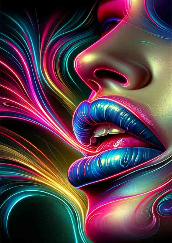 Vibrant essence of neon lips | Metal Poster