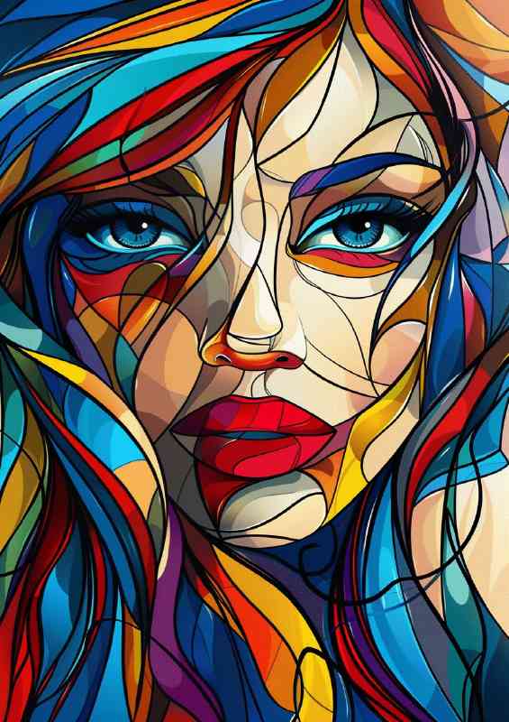 Woman is composed of colorful geometric | Metal Poster