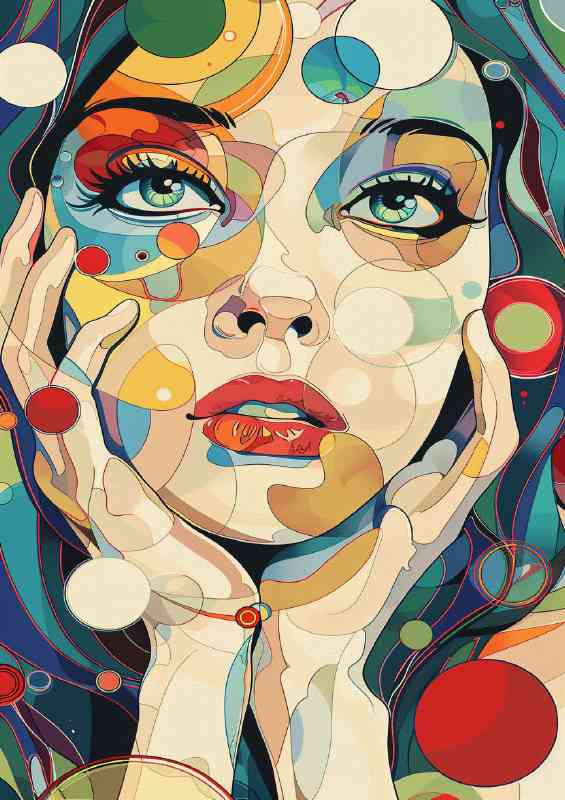 Woman with colorful circles | Metal Poster