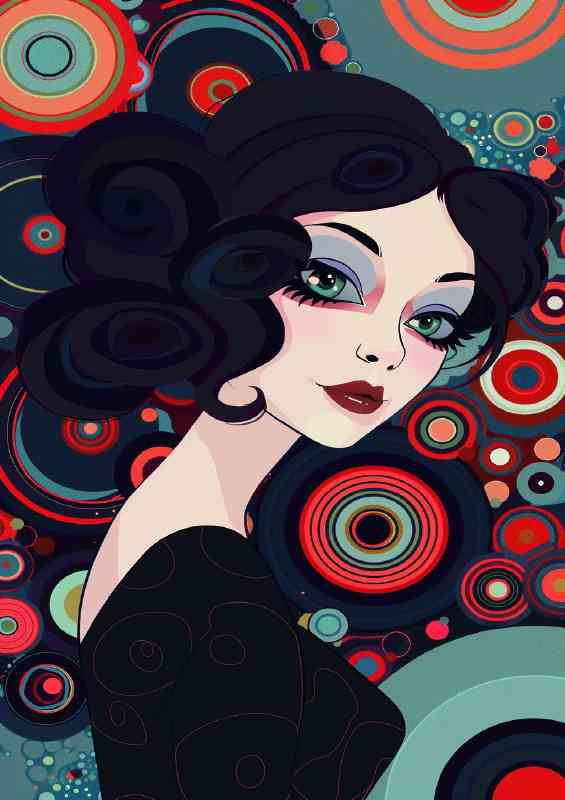 Woman with colorful circles in the style of abstract | Metal Poster