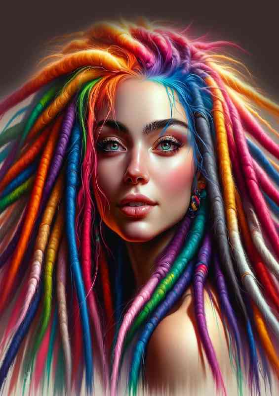 Woman with vibrant colorful dreadlock | Metal Poster