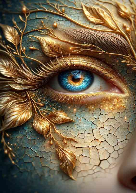 Womans Eye detailed with golden leaves and sparkling highlights | Metal Poster