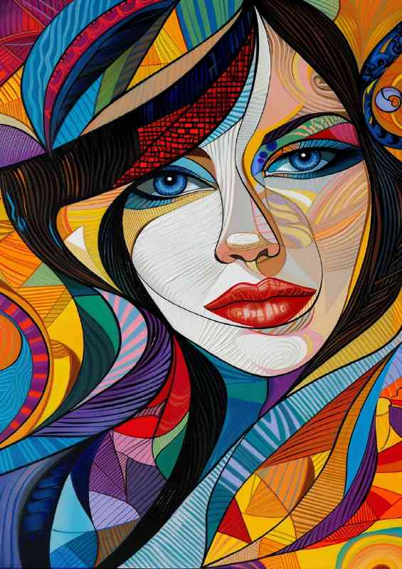 Beautiful woman is composed of colorful geometrics | Metal Poster