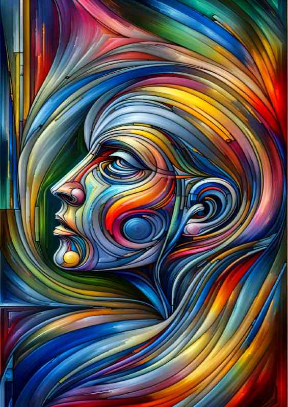 Face with flowing lines and geometric shapes | Metal Poster