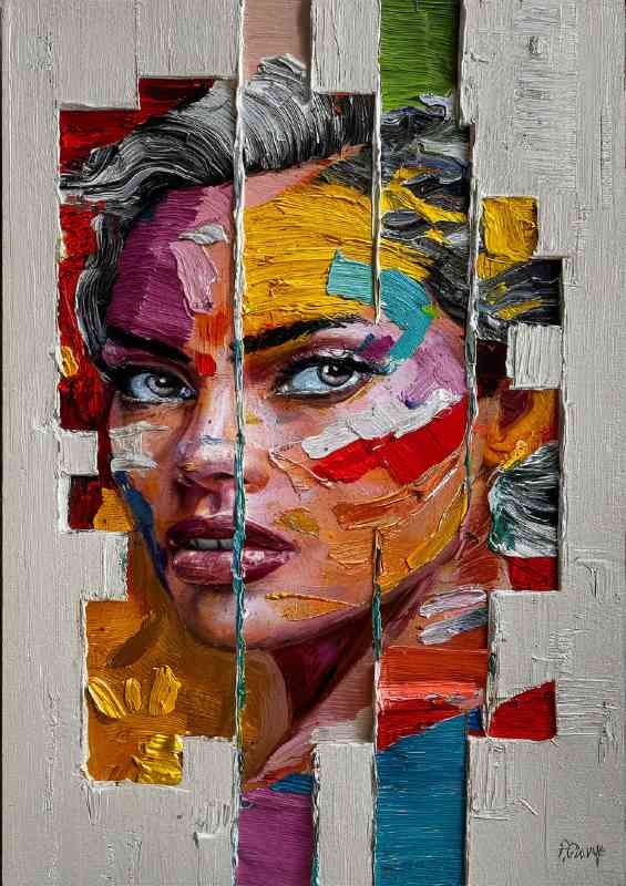Lady abstract multi coloured face | Metal Poster