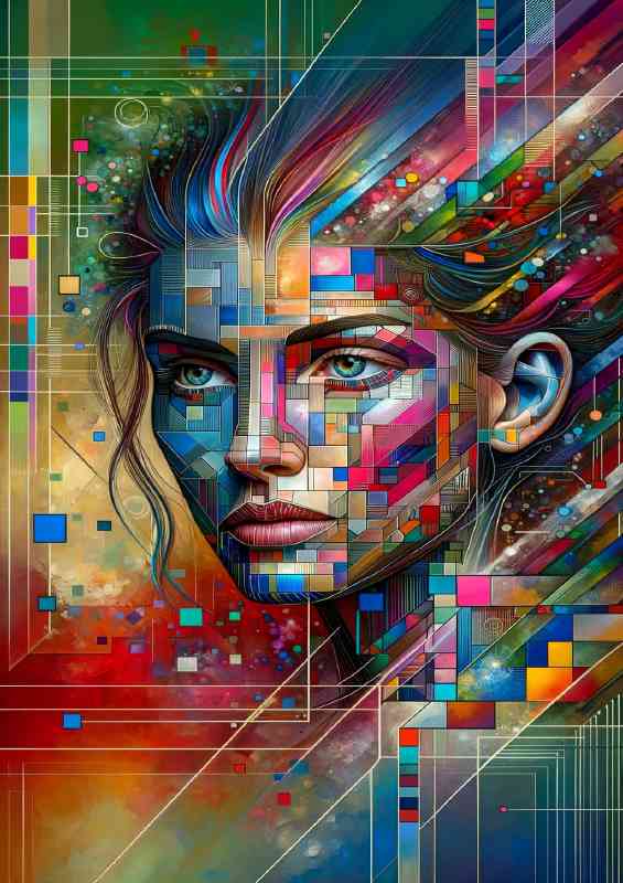 Ladys face with digital abstract | Metal Poster