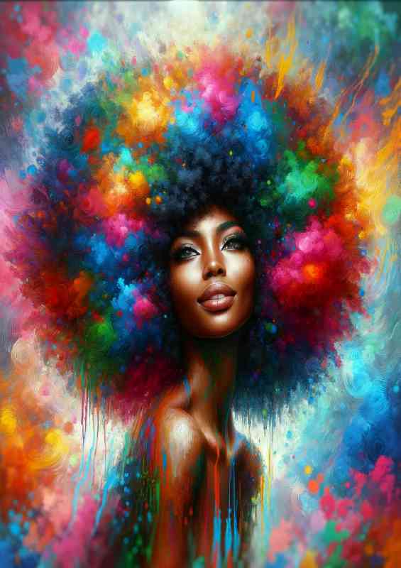 Woman with a colorful afro hairstyle and vibrant colors | Metal Poster