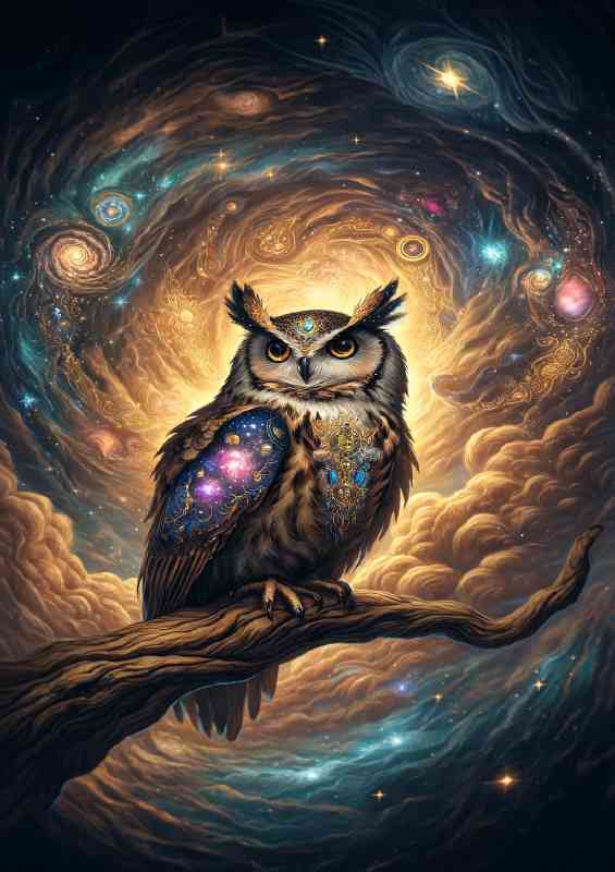 A majestic owl with large galaxy | Metal Poster