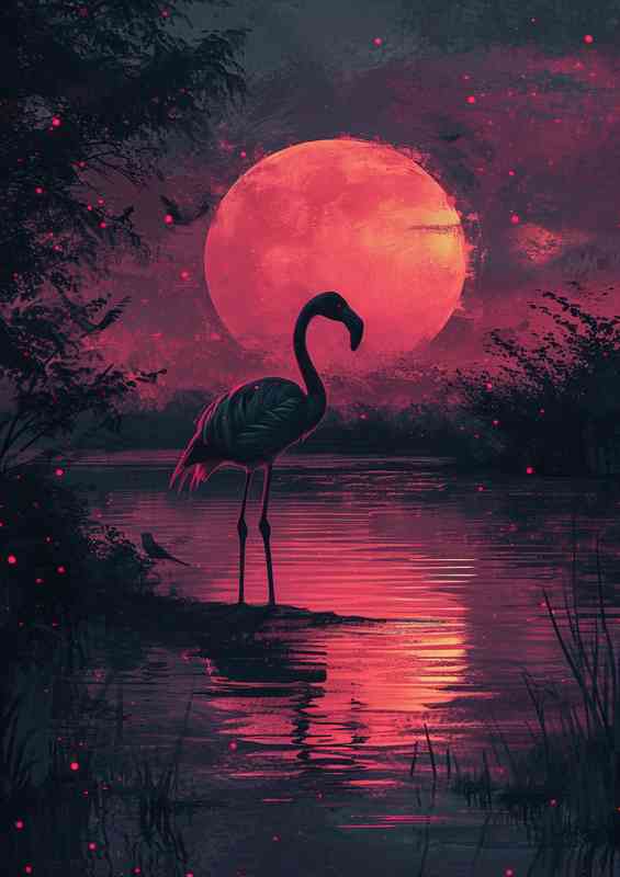 Abstract flamingo in the lake | Metal Poster