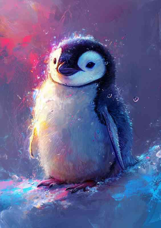 Cute and funny penguin painted art | Metal Poster