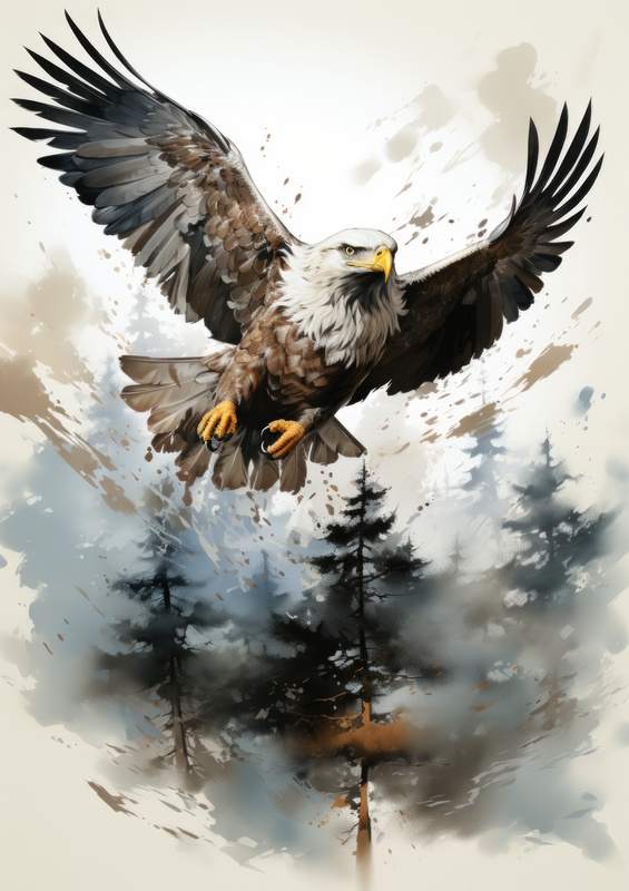 Eagle in flight water colours | Metal Poster