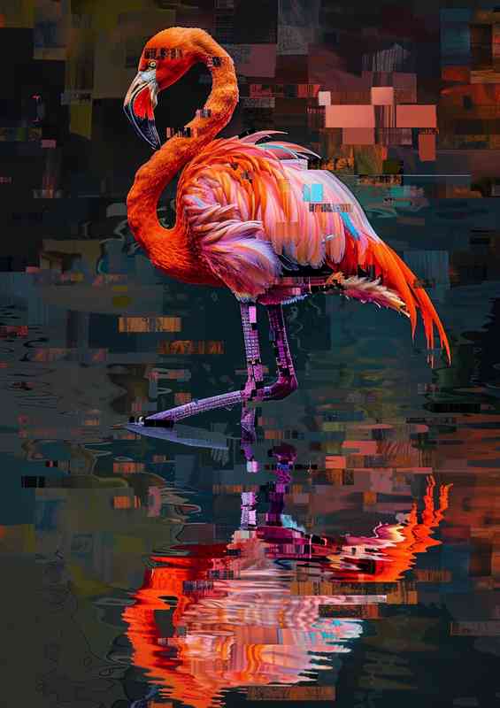 Flamingo relection in the water | Metal Poster