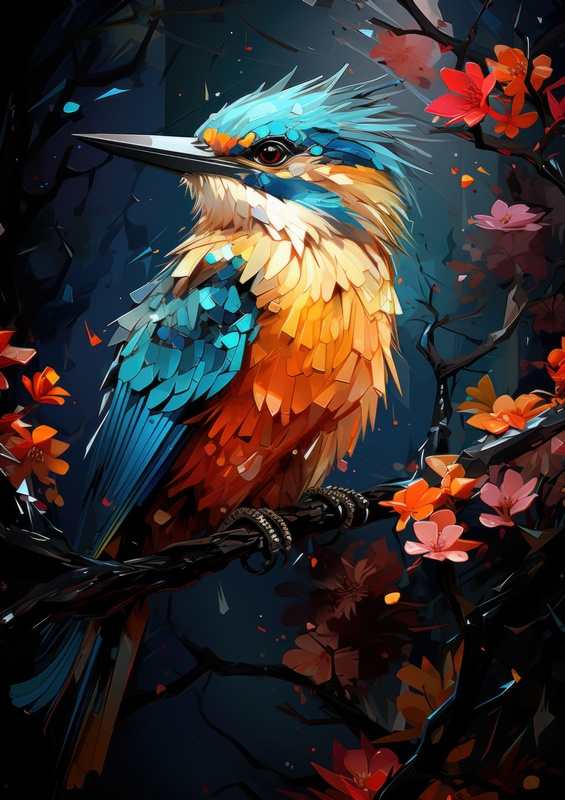 Kingfisher in pallett strokes | Metal Poster