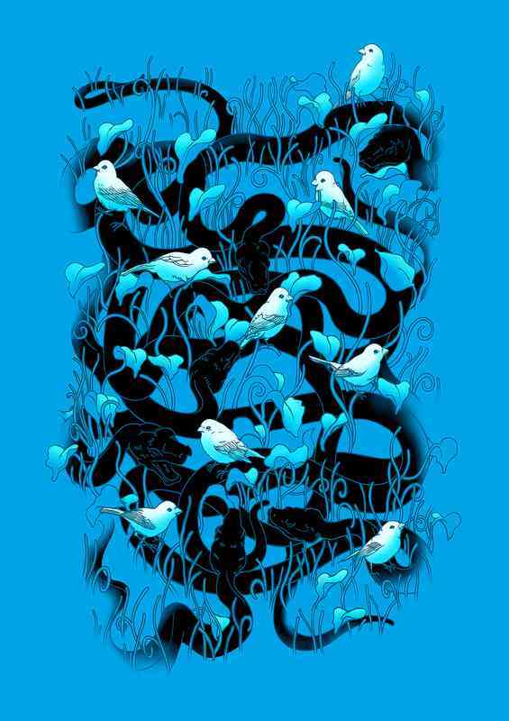 Snakes And Birds Blue | Metal Poster