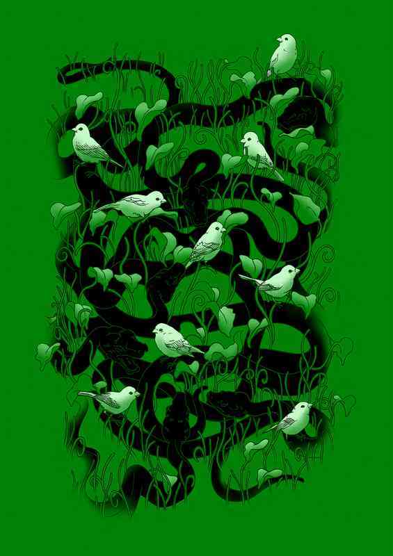 Snakes And Birds Green | Metal Poster