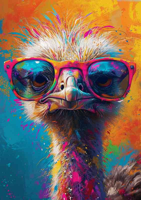 Ostrich with pink glasses on | Metal Poster