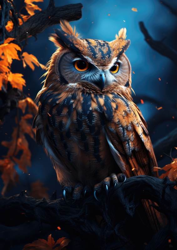 Owl pearched on a branch | Metal Poster