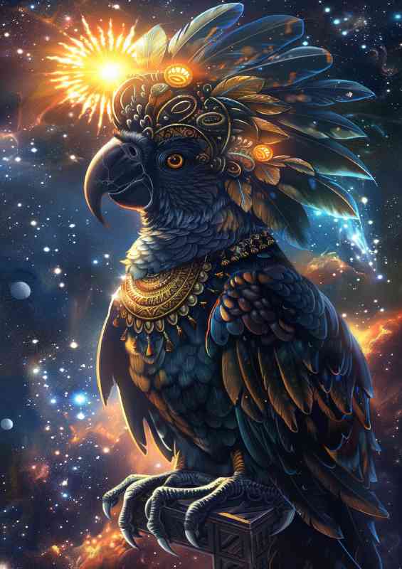 Parrot colorful blue black gold | Metal Poster
