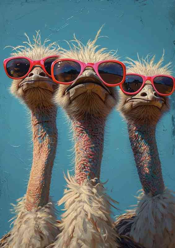 Three ostriches sitting in the sun | Metal Poster