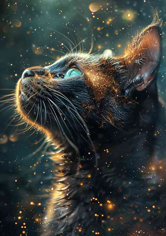 A Cat looking into a swarm of stars | Metal Poster