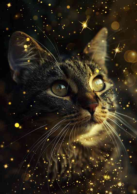 A cat with stars around its eyes and head | Metal Poster