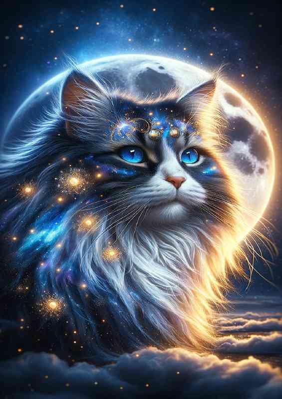 A majestic fluffy cat with deep blue eyes | Metal Poster