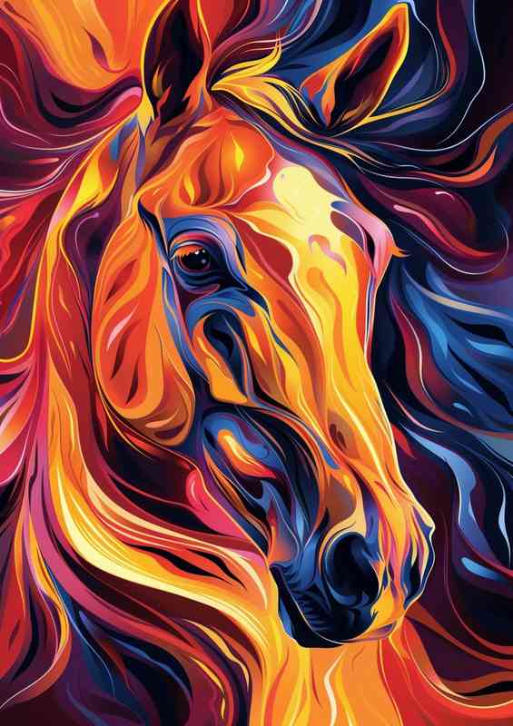 Bright flamed Horse head | Metal Poster