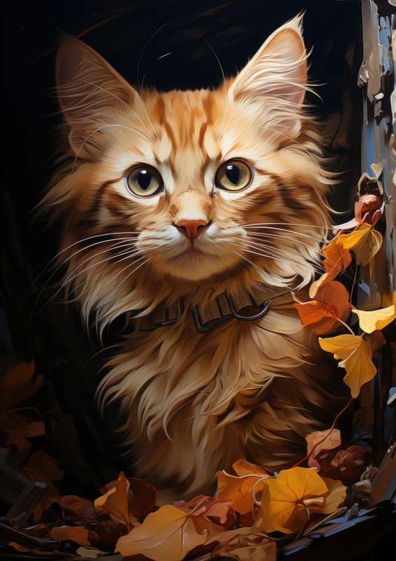 Brown Cat in Autumn | Metal Poster