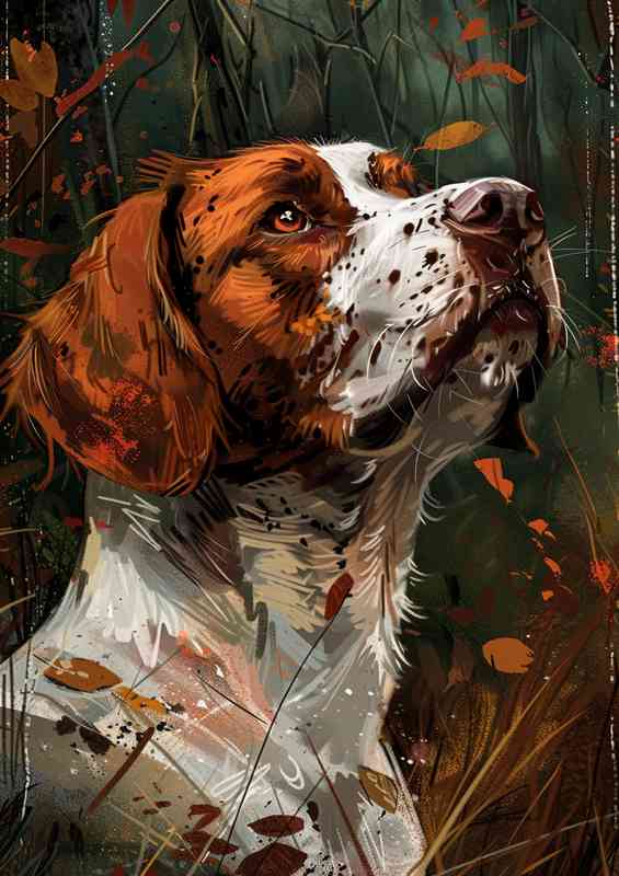 Brown and white Springer dog in a forest | Metal Poster