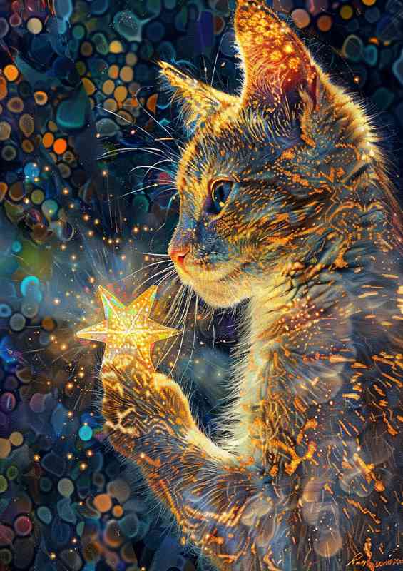 Cat holding a star | Metal Poster