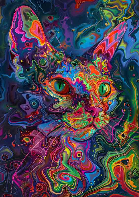 Cat in a painted psychedlic style | Metal Poster